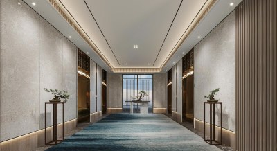 现代酒店电梯厅3D模型下载